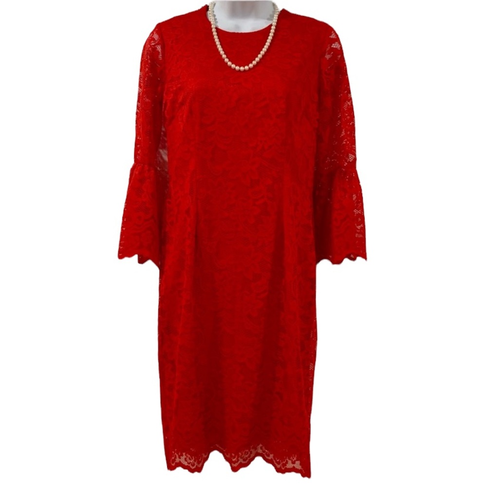 NWOT Adorne Deborah Red Lace Bell Sleeve Dress Size 2